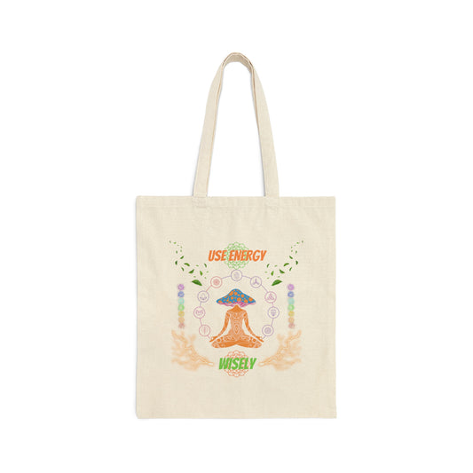 Chakra "Use Energy Wisely" Cotton Canvas Tote Bag