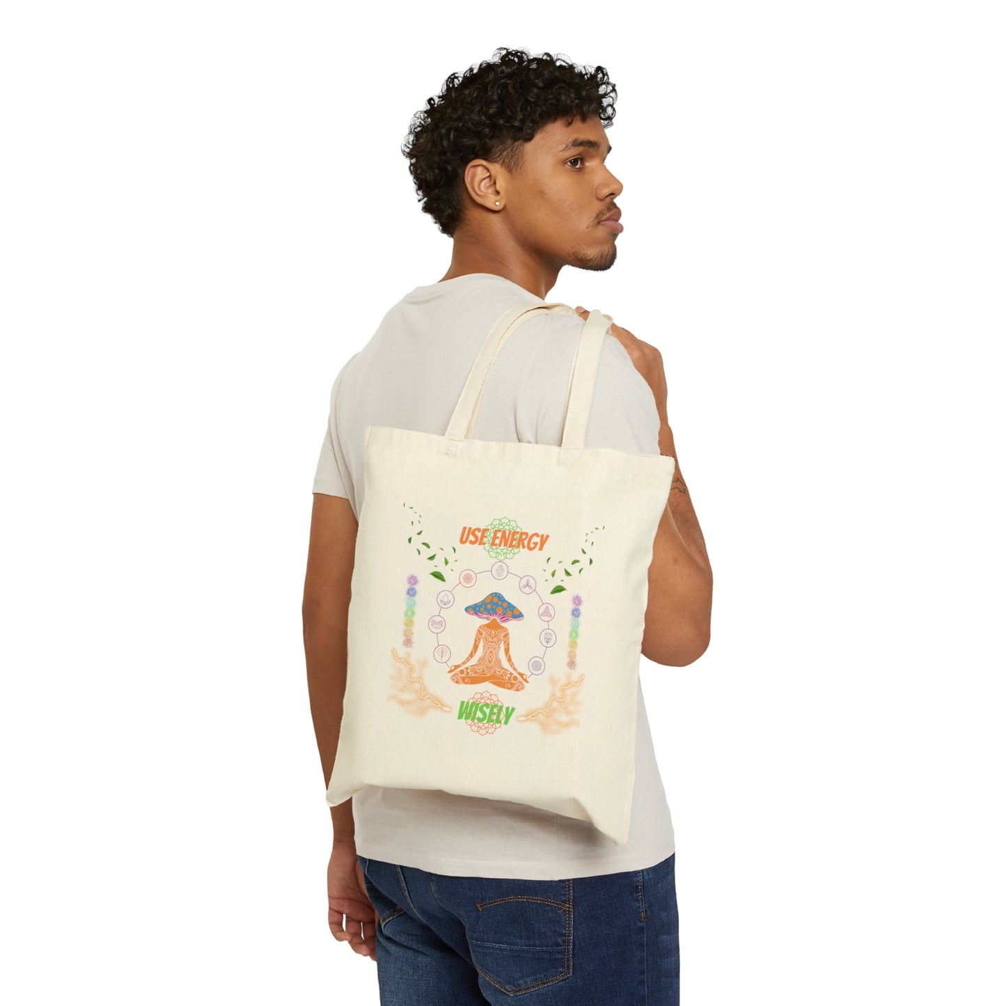 Chakra "Use Energy Wisely" Cotton Canvas Tote Bag